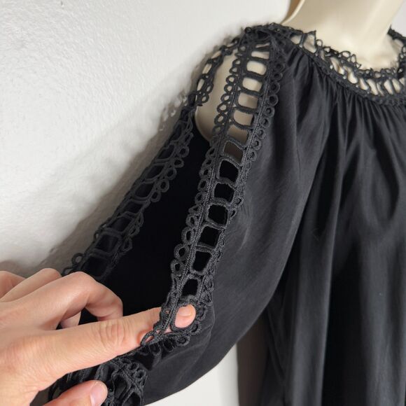 Liam & Co. Womens Blouse Medium Black Dark Romantic Lace Eyelet‎ Goth Feminine - Picture 8 of 10